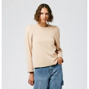 Tibi Size 10 Structured Crepe Sculpted Shoulder Top Nude Minimalist Luxury